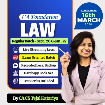 Picture of CA Foundation LAW  Live Streaming New Batch by A CS Tejal Katariya  (Starts 10th April)